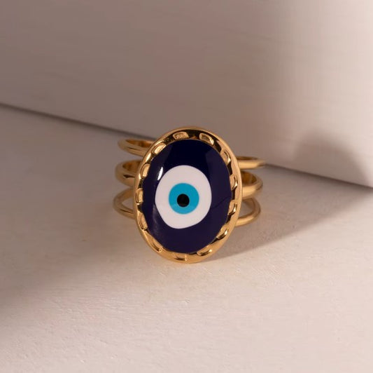 Best Mystic Blue Evil Eye Ring – 18K Gold Plated