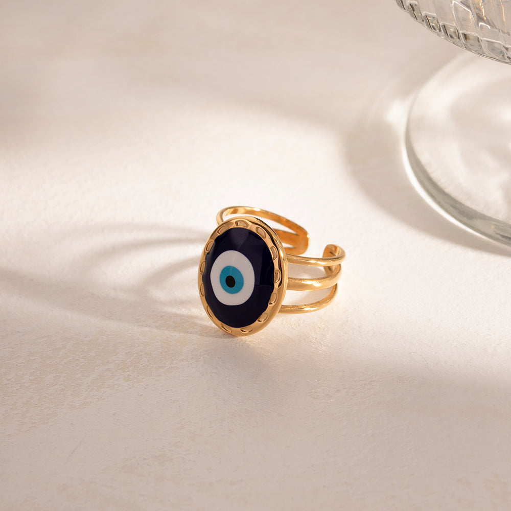 Best Mystic Blue Evil Eye Ring – 18K Gold Plated