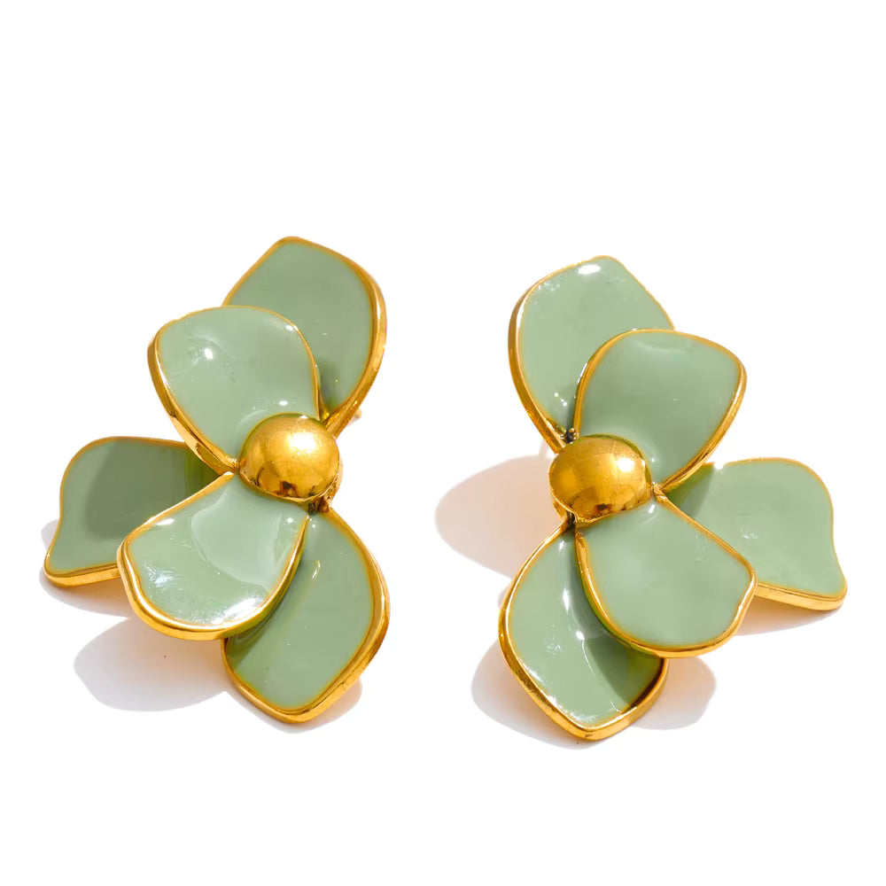 Best Green Enamel Flower Studs – 18K Gold Plated