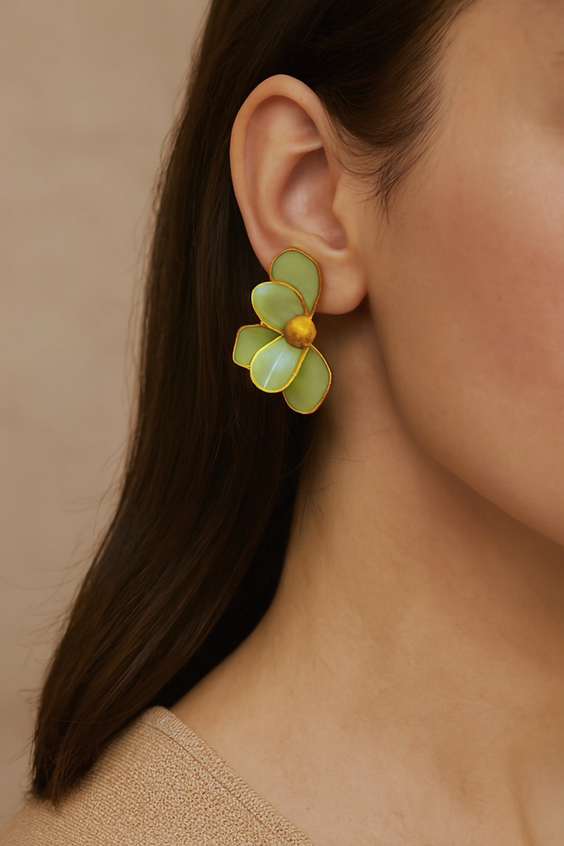 Best Green Enamel Flower Studs – 18K Gold Plated