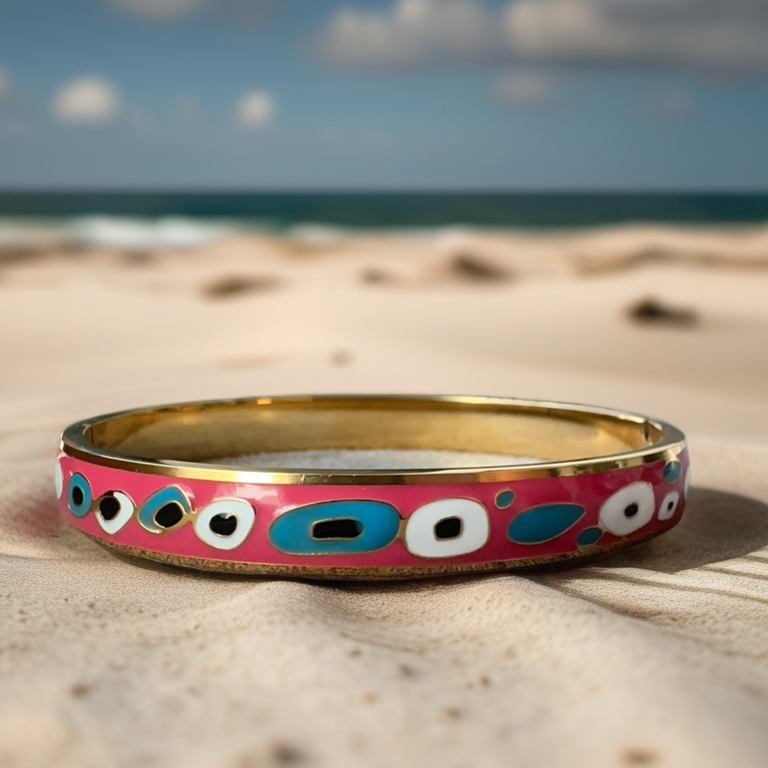 Premium Multicolor Enamel Evil Eye Bracelet - Gold Plated