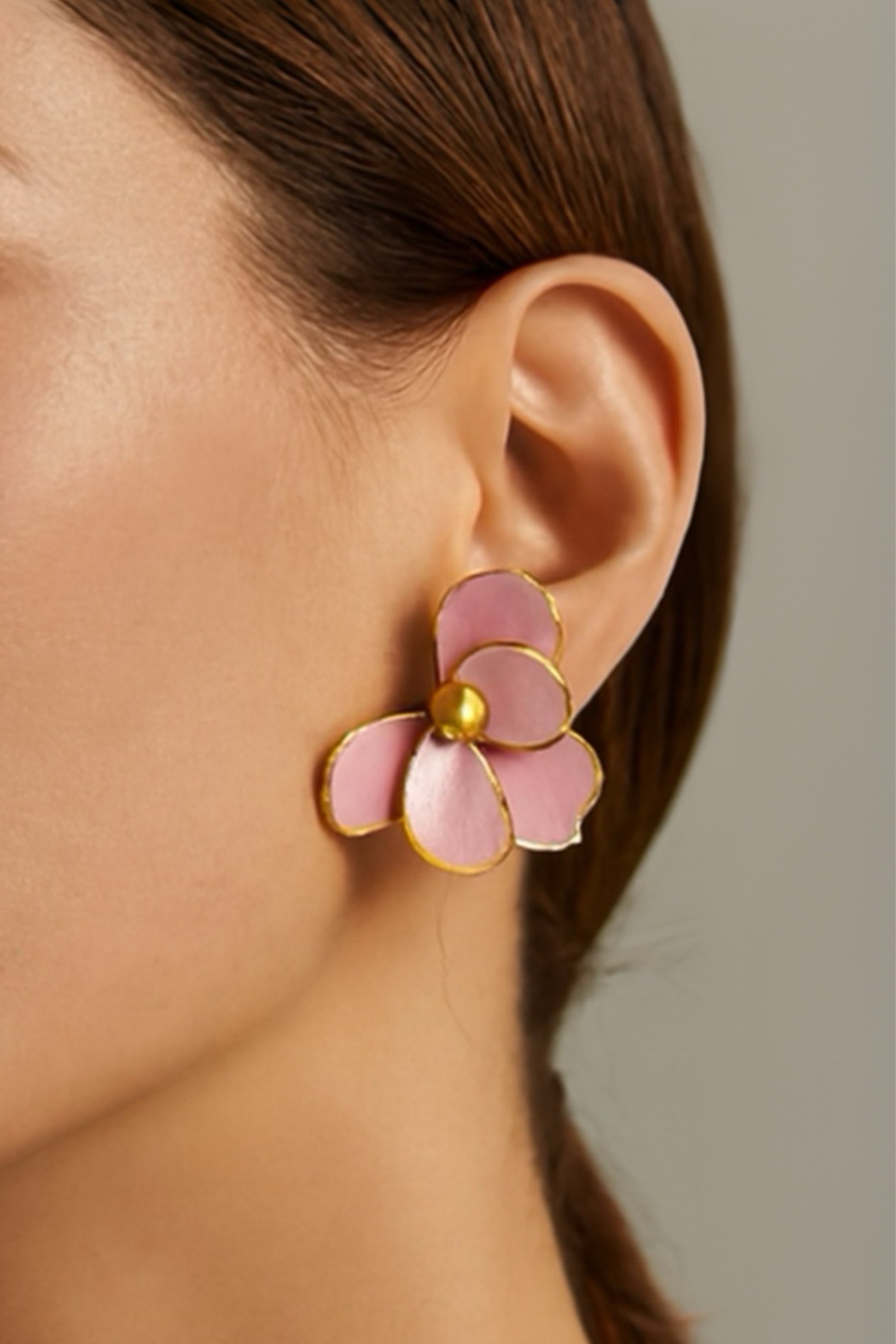 Best Pink Enamel Flower 18K Gold Plated Stud Earrings