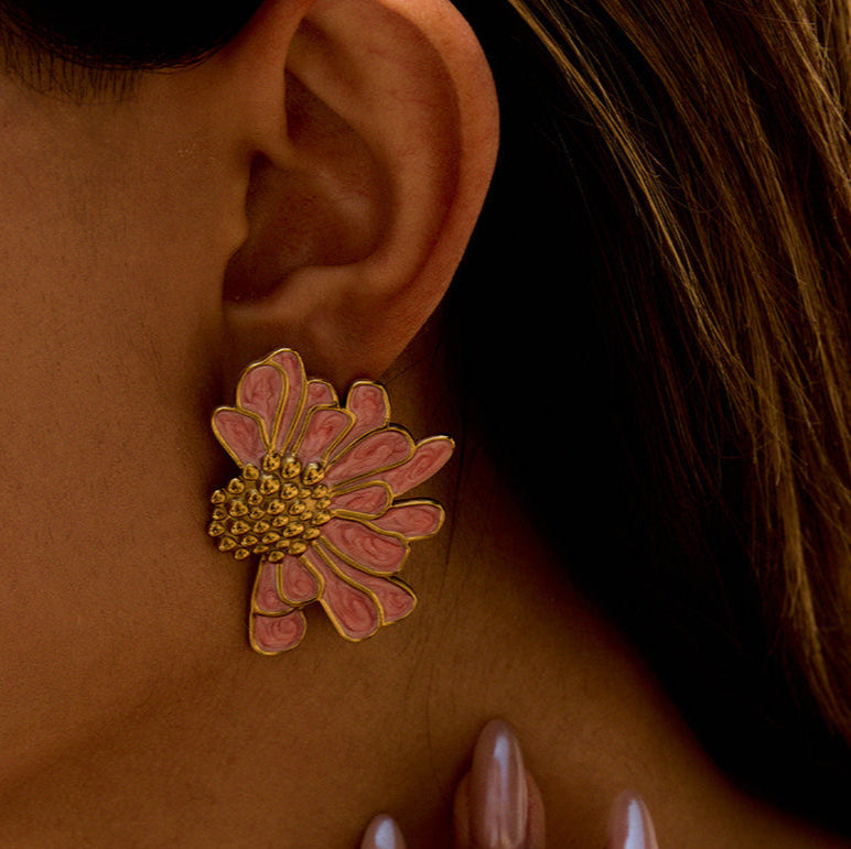 Stunning Pink Blossom Chic Studs – 18K Gold Plated