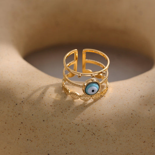 Radiant Trinity Evil Eye Ring – 18K Gold Plated