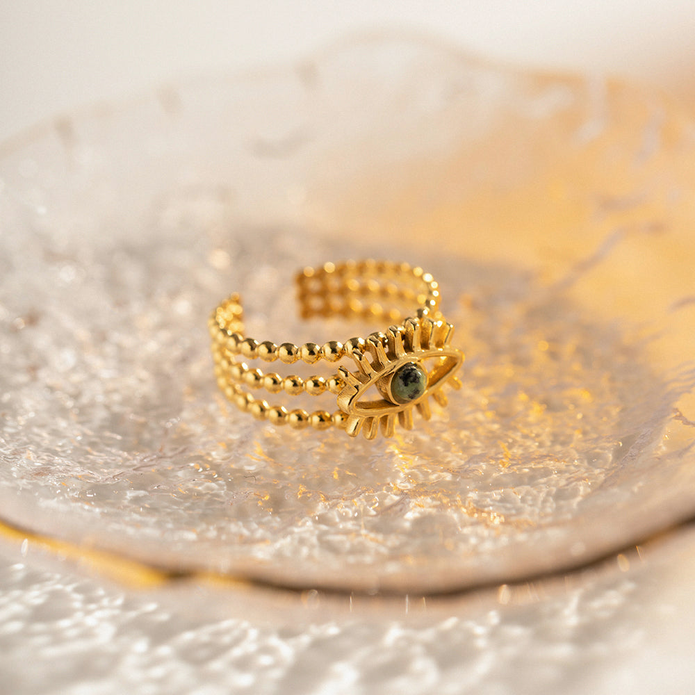 Elegant Golden Evil Eye Ring – 18K Gold Plated