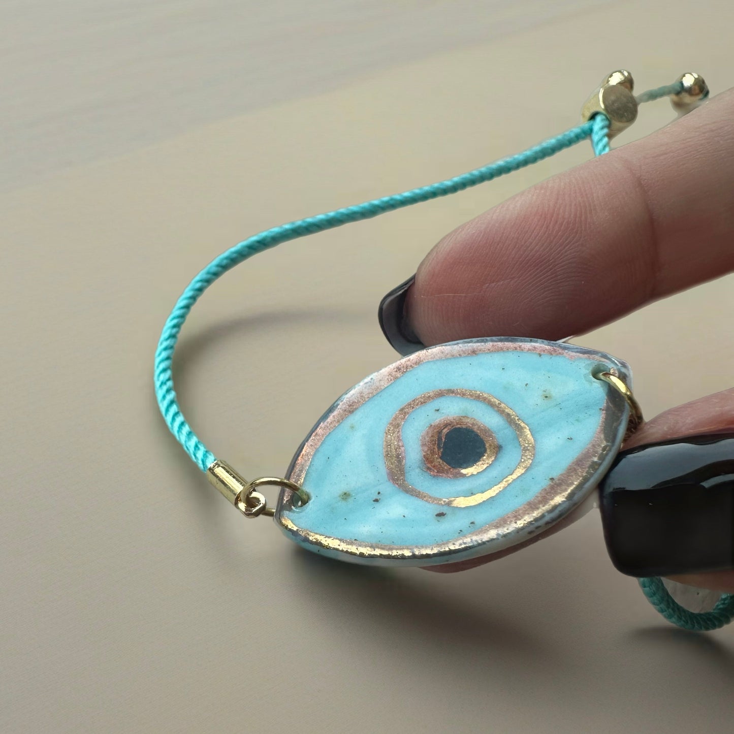 Serenity Porcelain Evil Eye Bracelet – 24K Gold Plated 