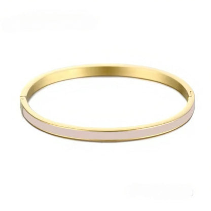 Vivid Beige Enamel Bangle Bracelet – 18K Gold Plated
