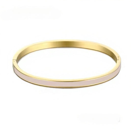 Vivid Beige Enamel Bangle Bracelet – 18K Gold Plated