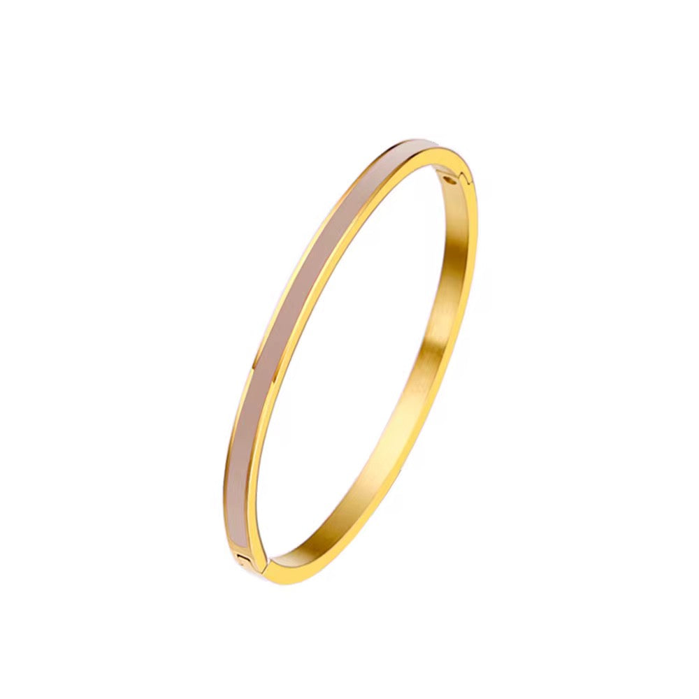 Vivid Beige Enamel Bangle Bracelet – 18K Gold Plated