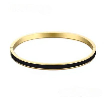 Chic Black Enamel Bangle Bracelet – 18K Gold Plated