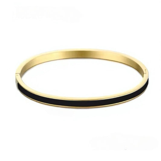 Chic Black Enamel Bangle Bracelet – 18K Gold Plated