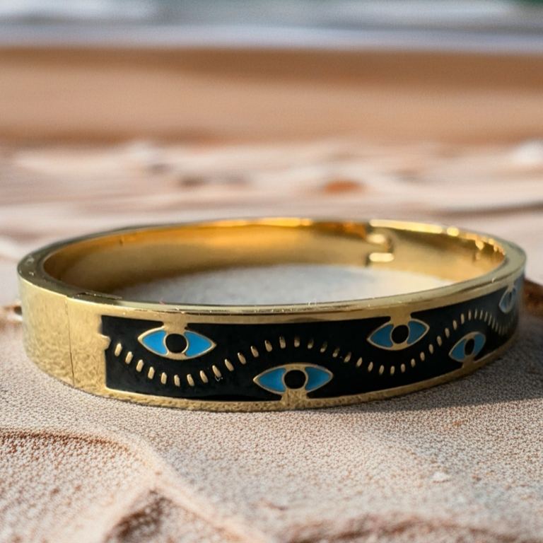 Best Black Enamel Evil Eye Bracelet - Gold Plated