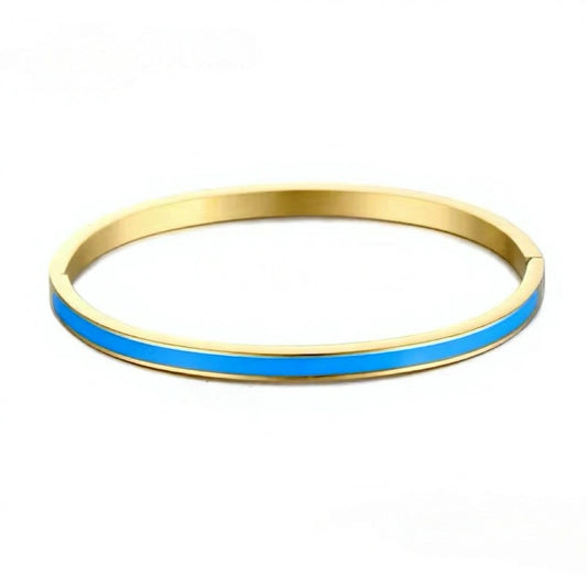 Vivid Blue Enamel Bangle Bracelet – 18K Gold Plated