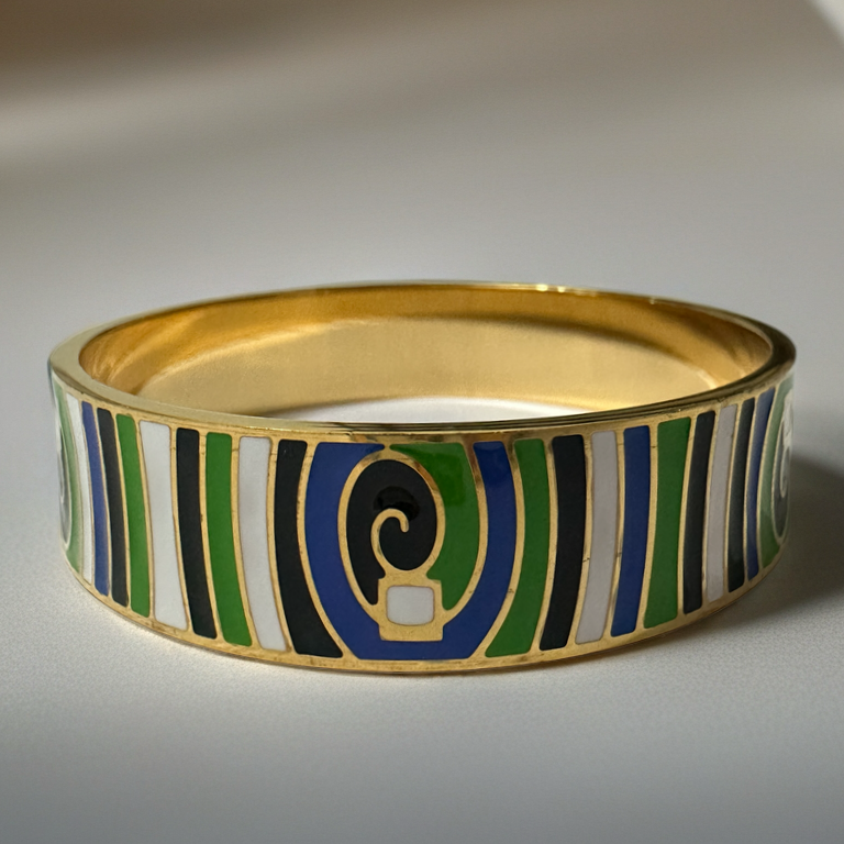 Beautiful 18K Gold Plated Mystic Garden Enamel Bangle