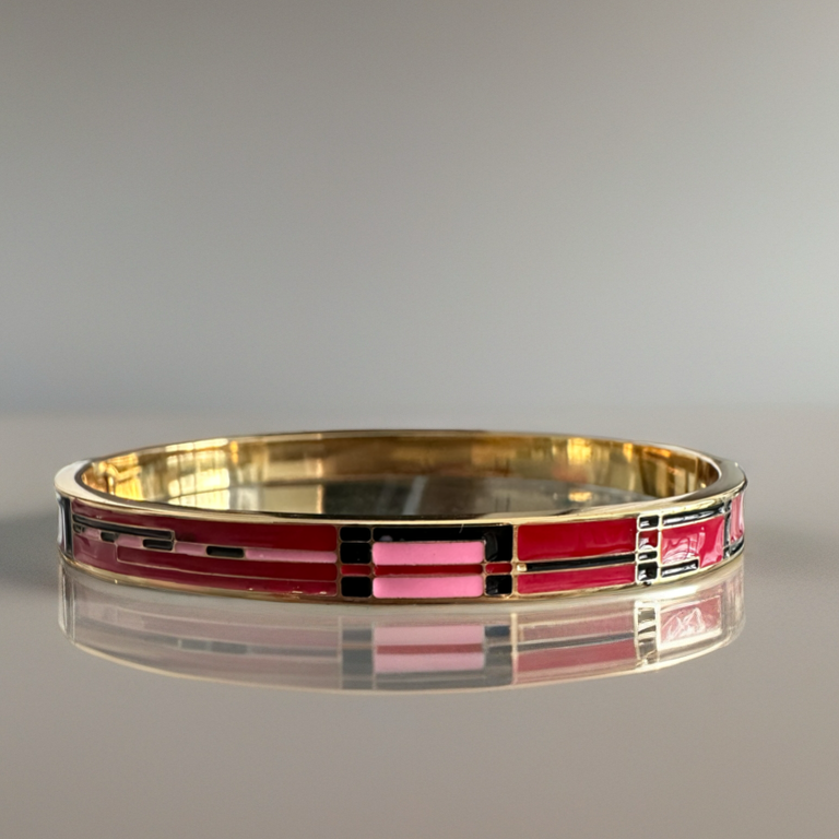 Elegant Desert Rose Enamel Gold Bracelet – 18K Gold Plated