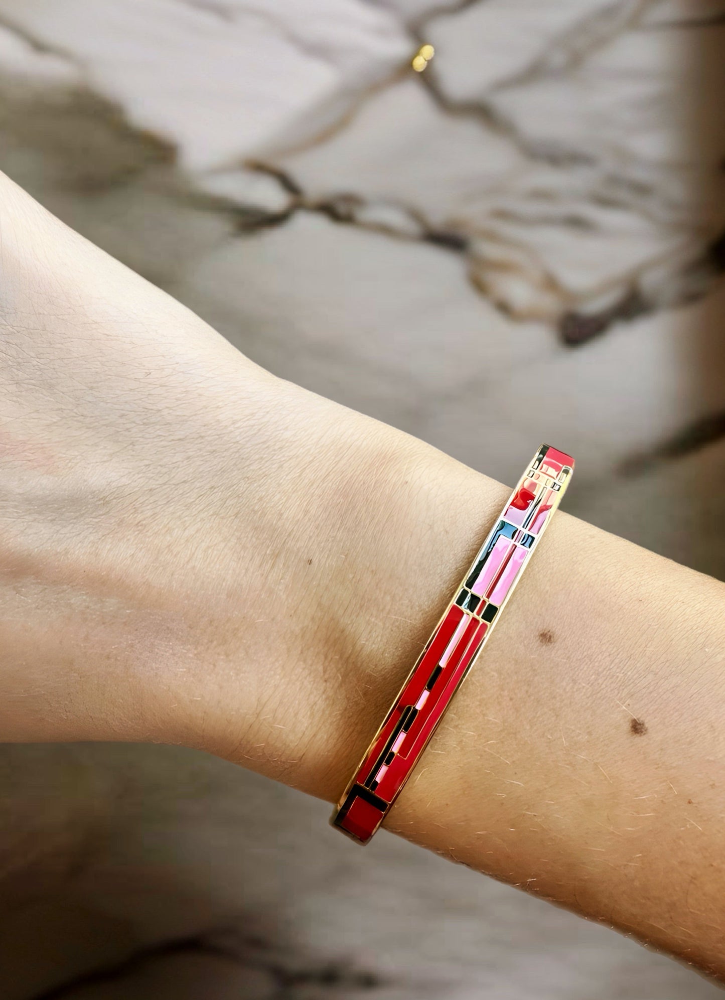 Elegant Desert Rose Enamel Gold Bracelet – 18K Gold Plated