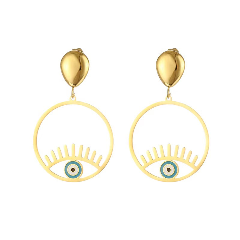 Modern Eyil Eye Protection Drop Earrings – 18K Gold Plated