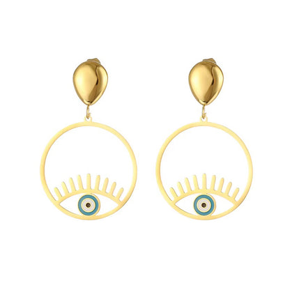 Modern Eyil Eye Protection Drop Earrings – 18K Gold Plated
