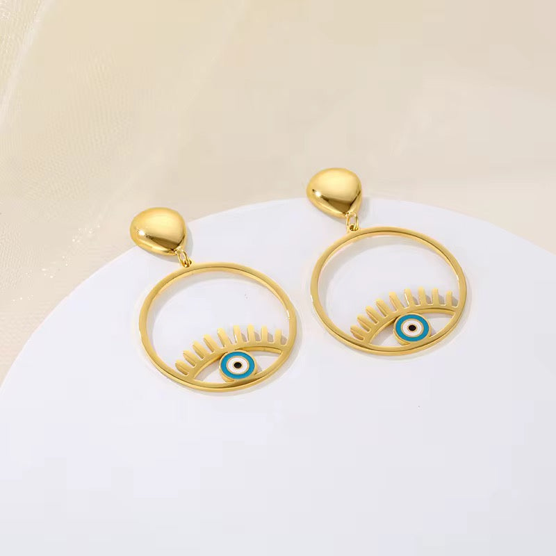 Modern Eyil Eye Protection Drop Earrings – 18K Gold Plated