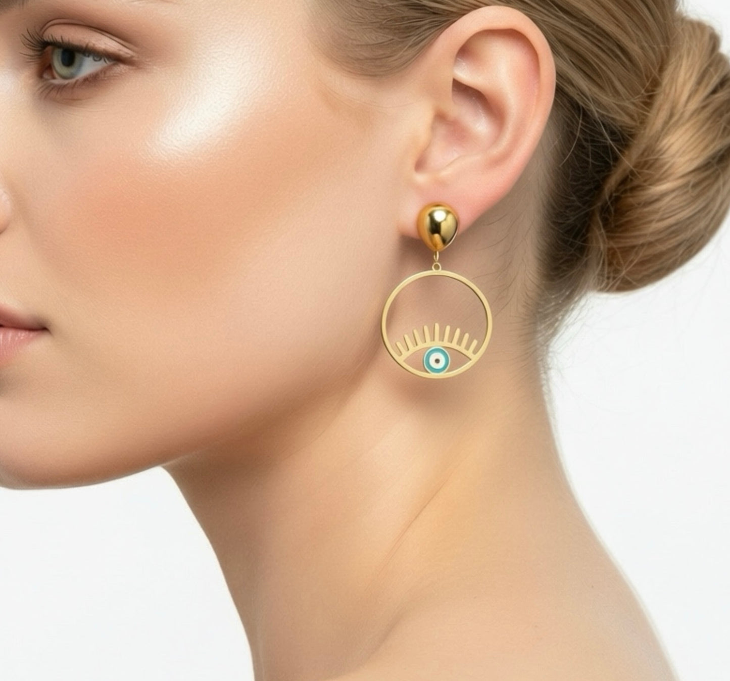 Modern Eyil Eye Protection Drop Earrings – 18K Gold Plated