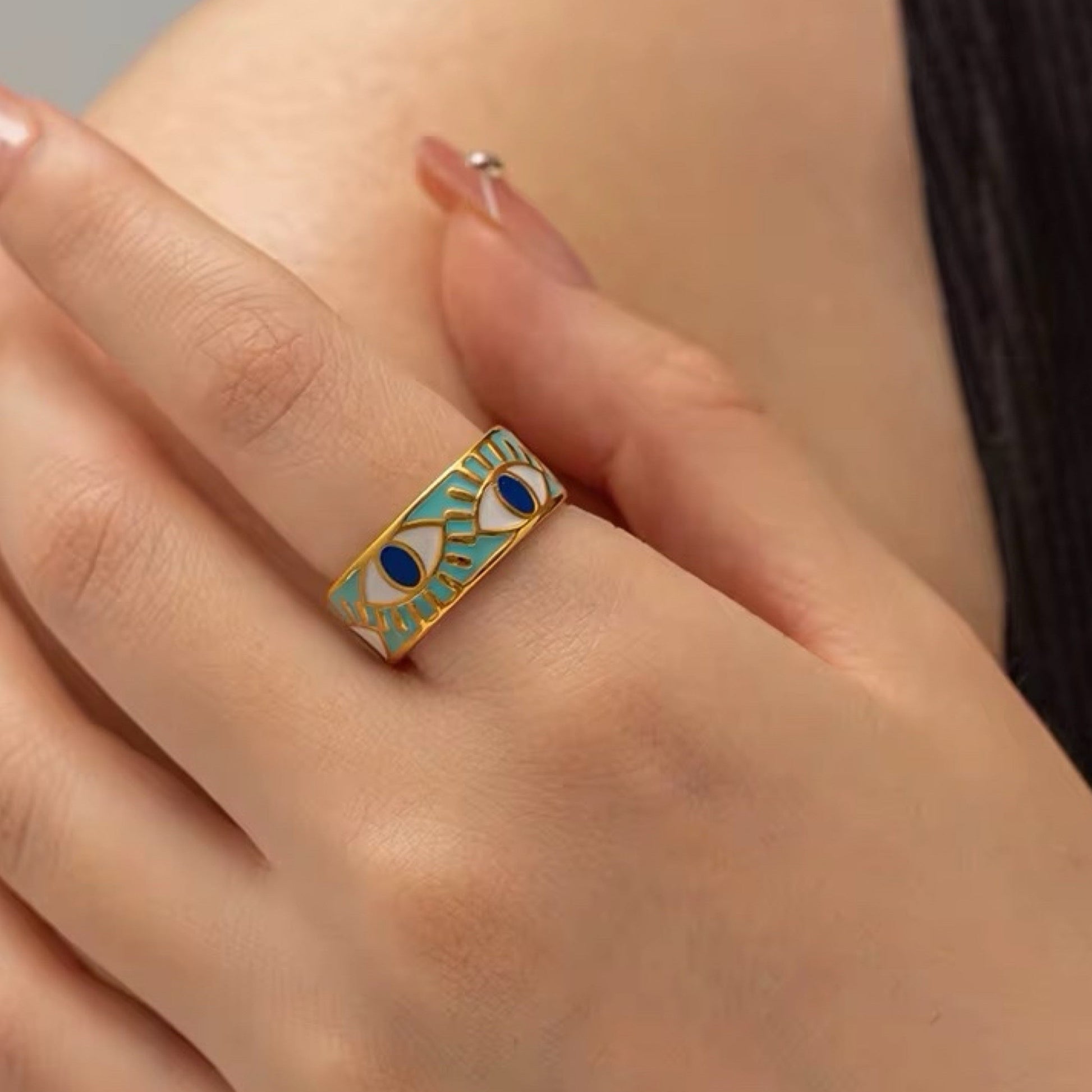 Elegant Multicolor Evil Eye Ring – 18K Gold Plated