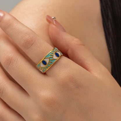 Elegant Multicolor Evil Eye Ring – 18K Gold Plated