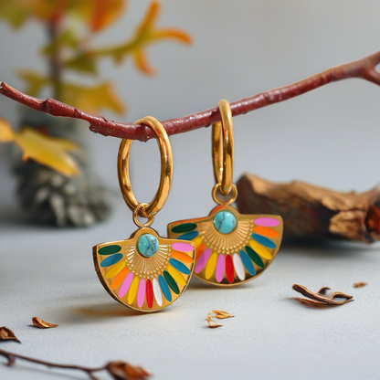 Multicolor Nomad Dance Enamel 18K Gold Plated Drop Earrings