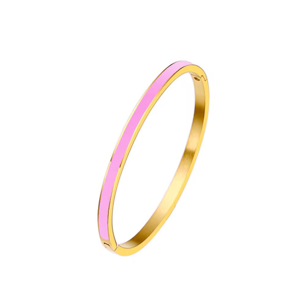 Vivid Pink Enamel Bangle Bracelet – 18K Gold Plated