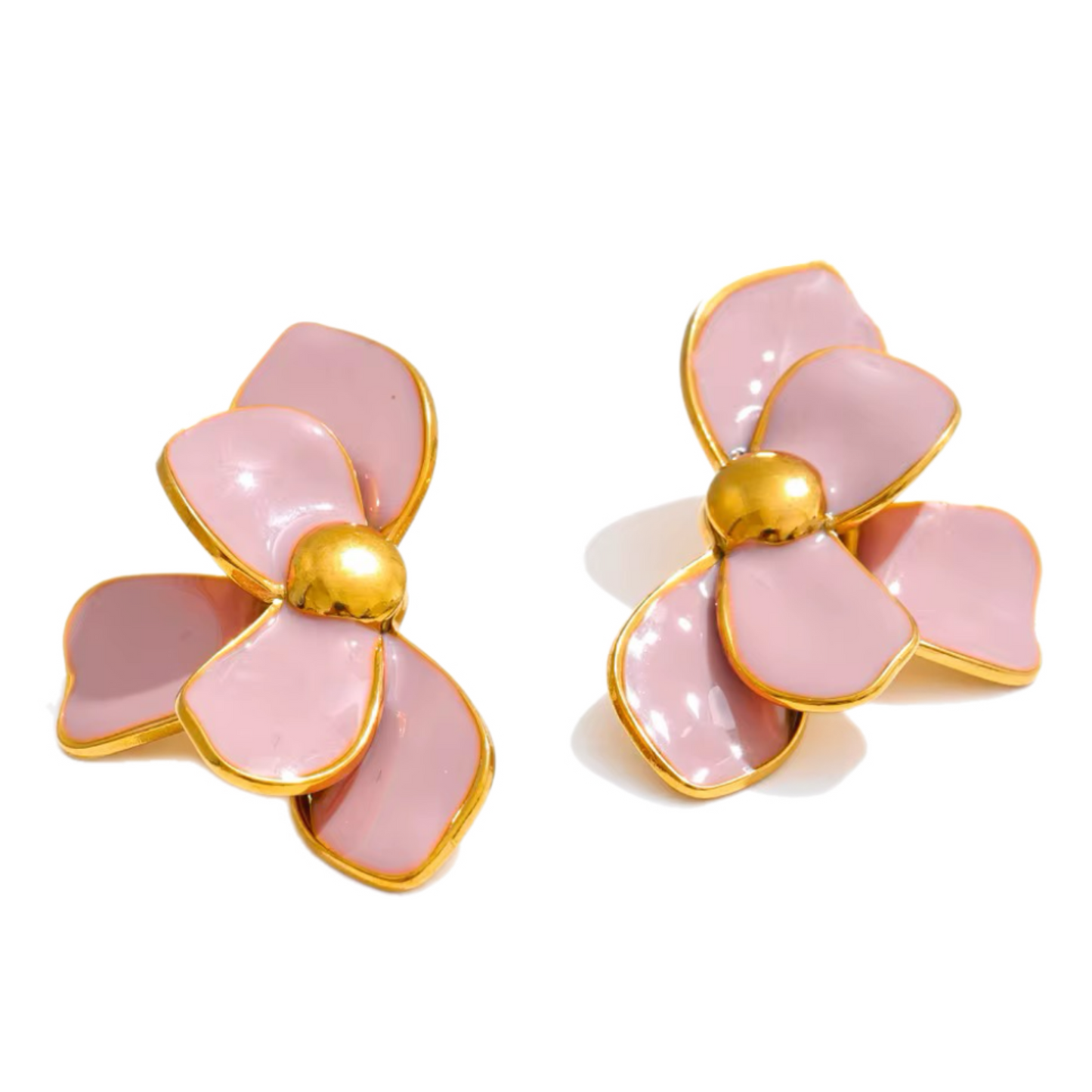 Best Pink Enamel Flower 18K Gold Plated Stud Earrings