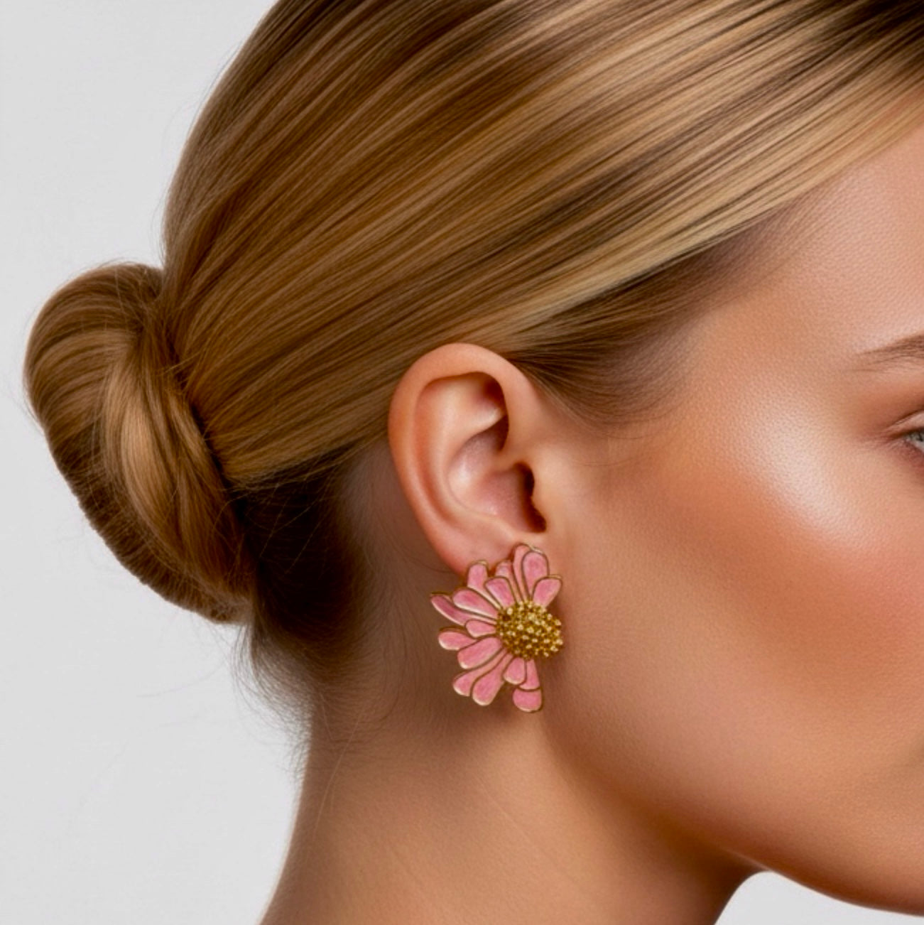 Stunning Pink Blossom Chic Studs – 18K Gold Plated