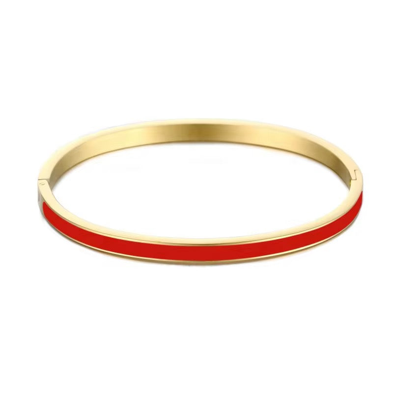 Vivid Red Enamel Bangle Bracelet – 18K Gold Plated