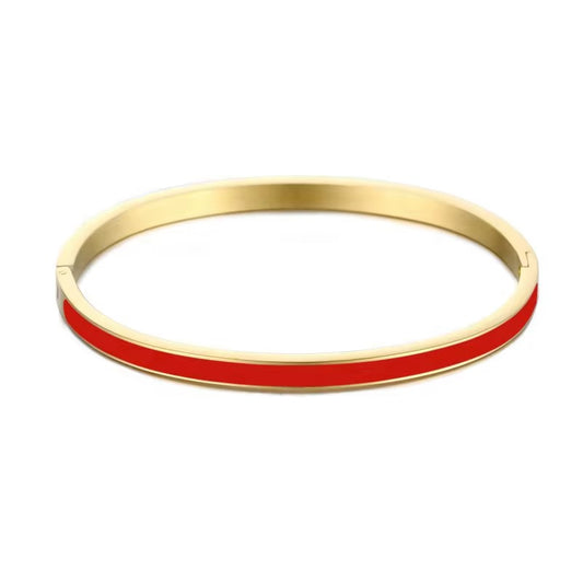 Vivid Red Enamel Bangle Bracelet – 18K Gold Plated