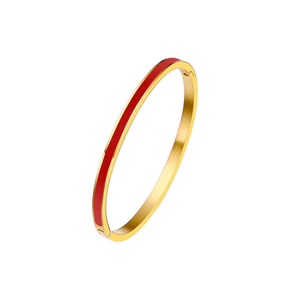 Vivid Red Enamel Bangle Bracelet – 18K Gold Plated