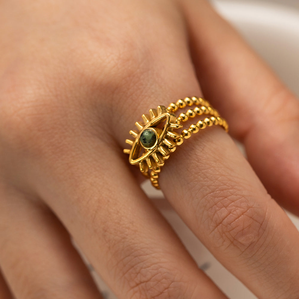 Elegant Golden Evil Eye Ring – 18K Gold Plated